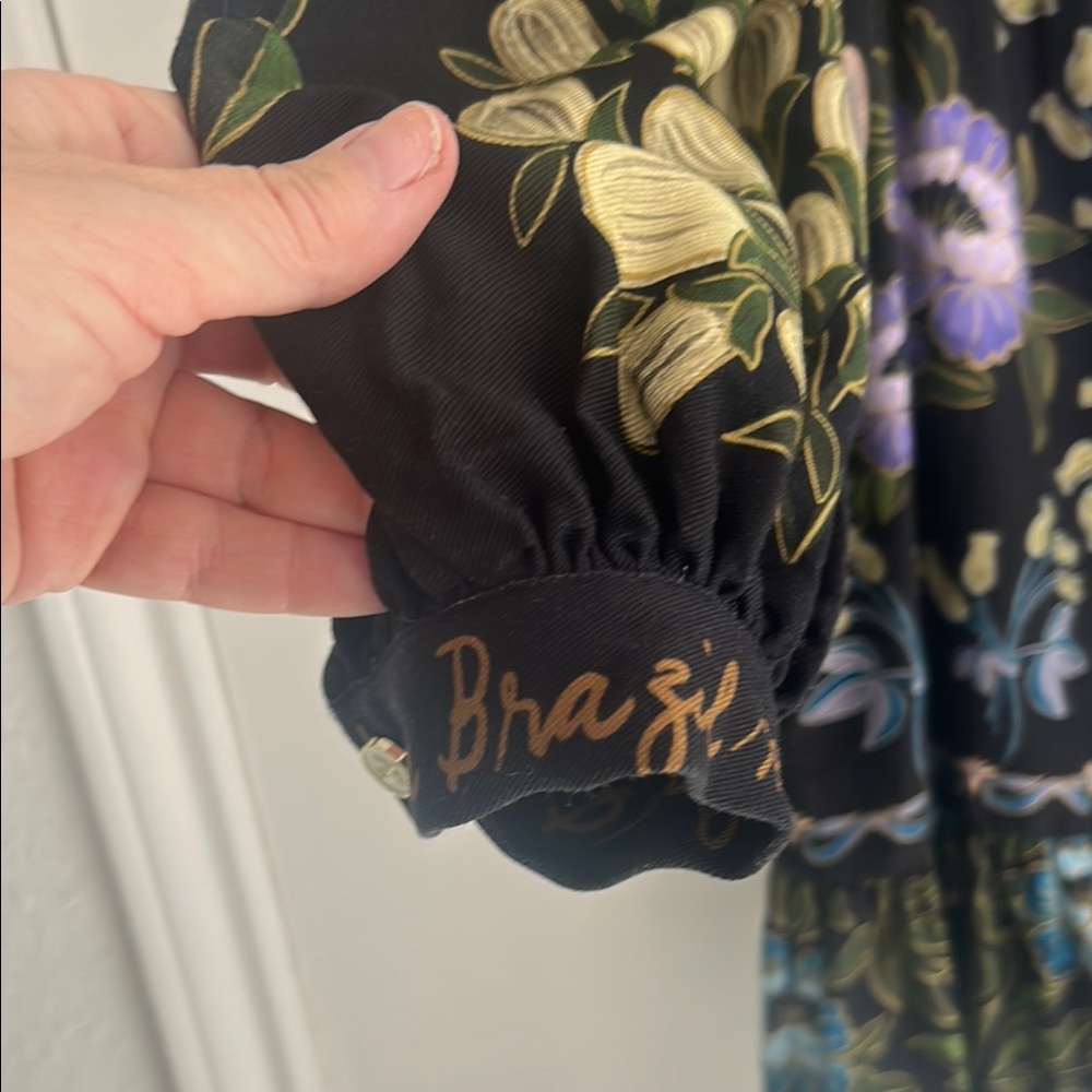 FARM Rio Black and Purple Buttoned Peplum Dress 💯 rayon - Picture 6 of 17